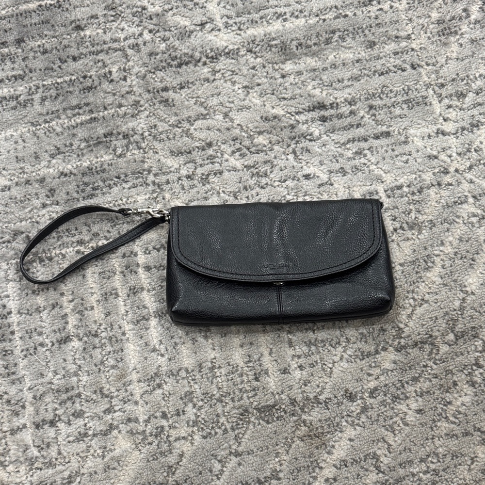 Coach Black Leather Wristlet Clutch